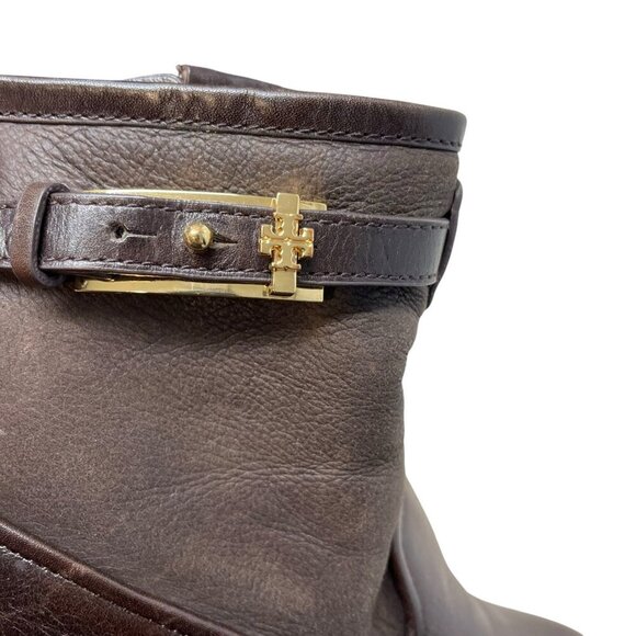 Tory Burch Primrose Wedge Heel Boots Womens 8 Brown Leather Faux Fur Zip Up - Picture 5 of 12